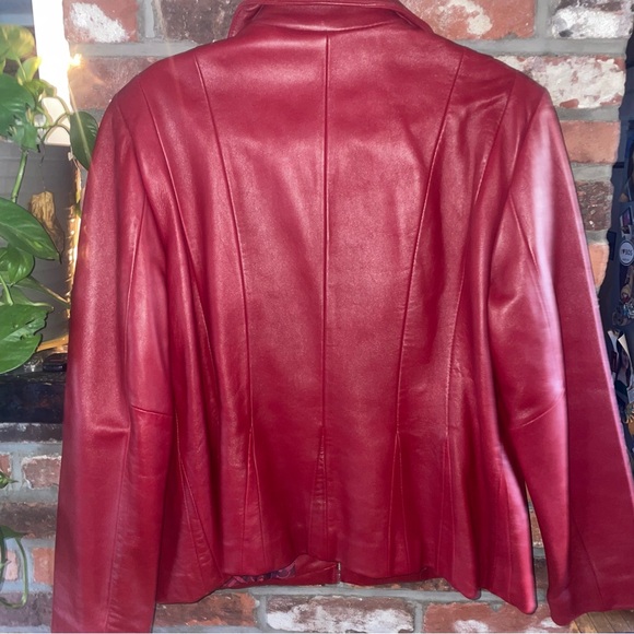 Jones New York Red Leather Jacket zipper w pockets XL..  Great for the Holiday ! - Picture 5 of 6